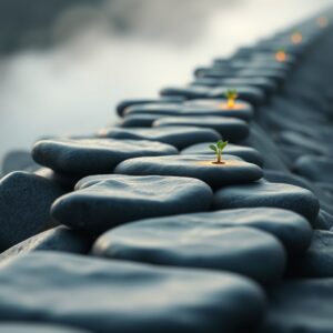 꾸준함을 규칙적인 돌다리로 표현 하는 이미지