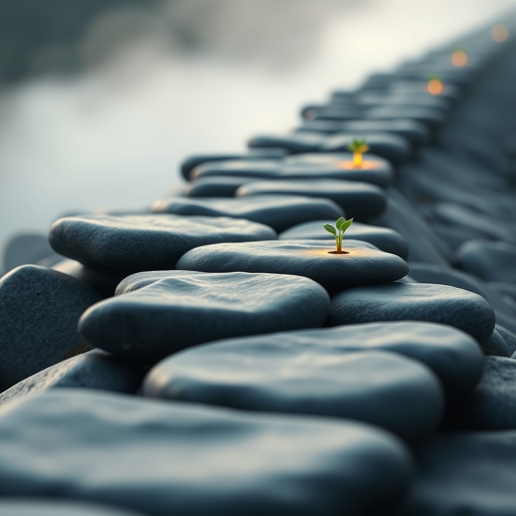 꾸준함을 규칙적인 돌다리로 표현 하는 이미지